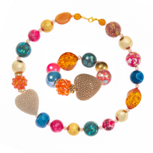 Náhrdelník a náramok Summer so srdcom farebný