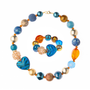 Náhrdelník a náramok Summer so srdcom modrý