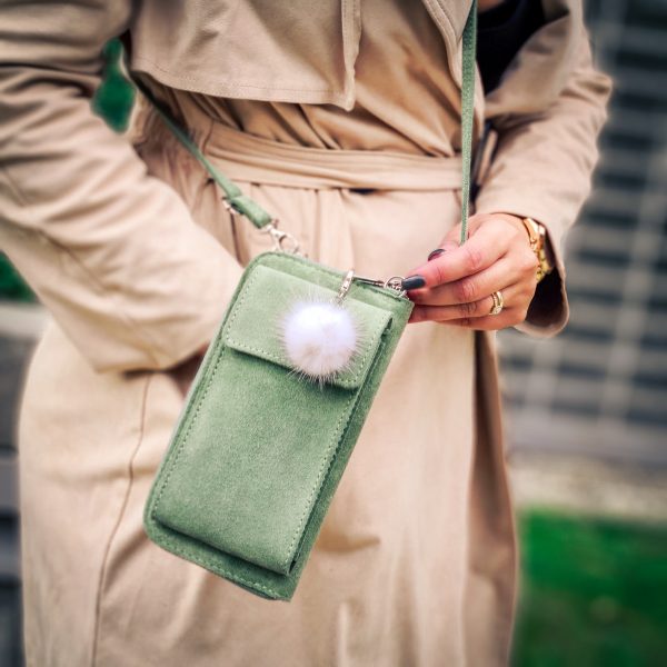 Kožená mini kabelka Handy v zelenej mint farbe