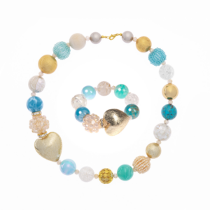 Náhrdelník a náramok Summer so srdcom akvamarínový