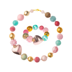 Náhrdelník a náramok Summer so srdcom púdrový