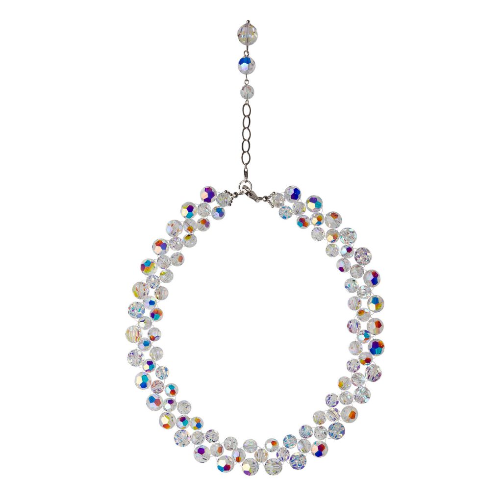Audrey náhrdelník so Swarovski krištáľmi v bielej farbe s odleskami trojradový